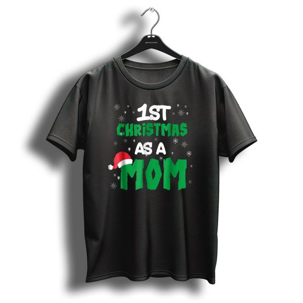 1St Christmas As A Mom Santa Hat Snowflakes T Shirt 1 t shirt 1