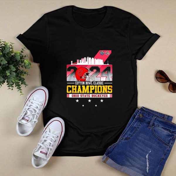 2024 Cotton Bowl Classic Champions Ohio State Buckeyes City Skyline T Shirt Style 1 Black 1