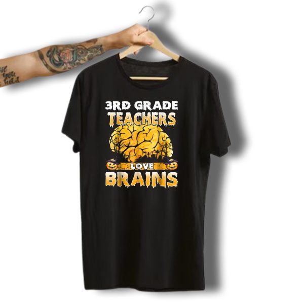 3Rd Grade Teachers Love Halloween Brains With Pumpkins And Tombstones T Shirt t shirt 1