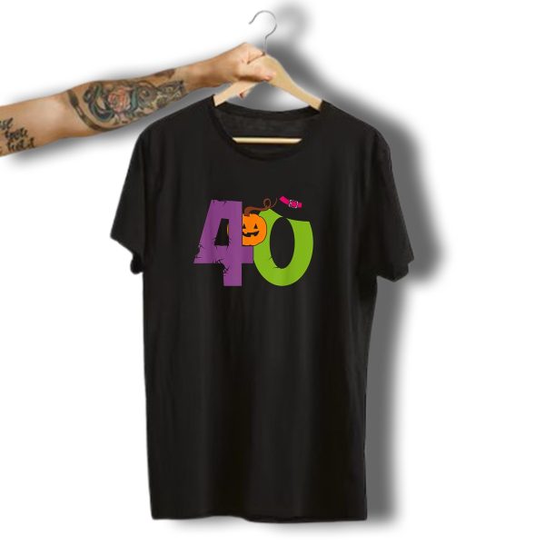 40Th Halloween Birthday Anniversary With Spiders Pumpkin Witch Hat T Shirt t shirt 1