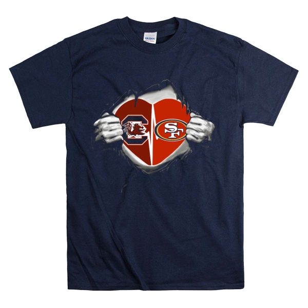 49Ers Gamecocks Heart Design with South Carolina and San Francisco T Shirt 1 Navy