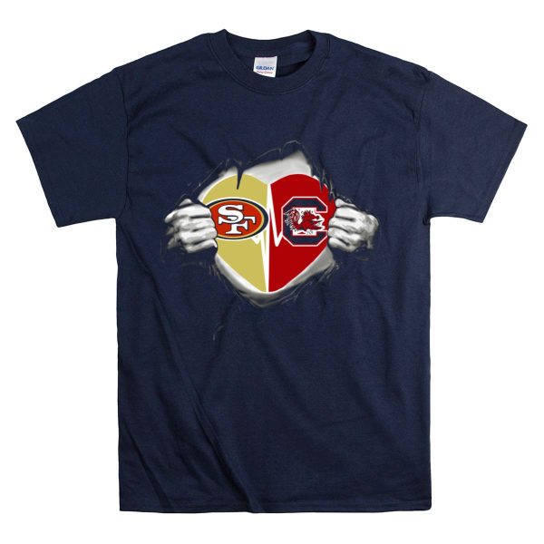 49ers South Carolina Gamecocks Heart T Shirt 1 Navy