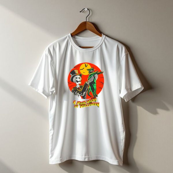 6 More Weeks Of Halloween Black Cat Day Skeleton And Moon T Shirt t shirt 1