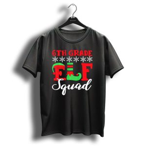 6Th Grade Elf Squad Christmas Snowflakes Hat Boot T-Shirt