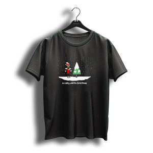 A Coby White Christmas Snowy Cartoon Scene With Santa Hat And Tree T-Shirt