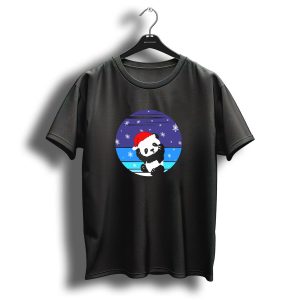 A Cute Little Panda With A Christmas Cap And Snowflakes T-Shirt