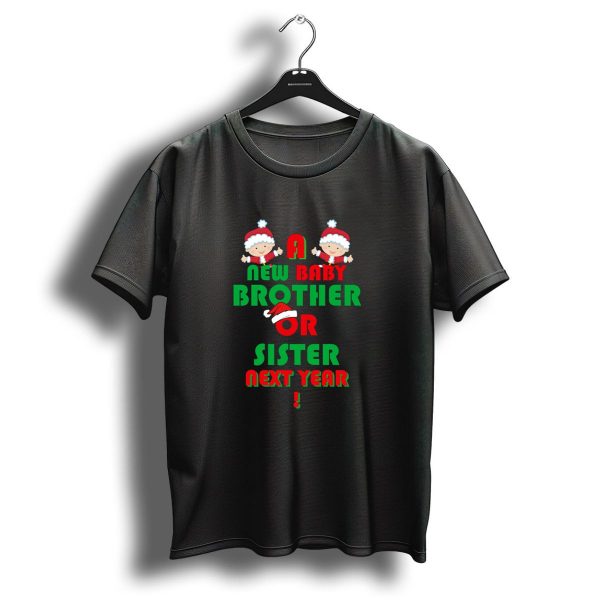 A New Baby Brother Or Sister Next Year Christmas Announcement With Santa Hats And Elves T Shirt 1 t shirt 1