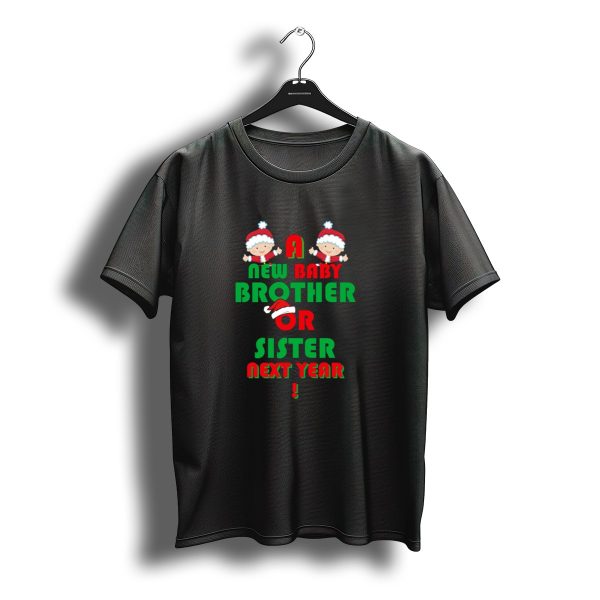 A New Baby Brother Or Sister Next Year Christmas Announcement With Santa Hats T Shirt t shirt 1