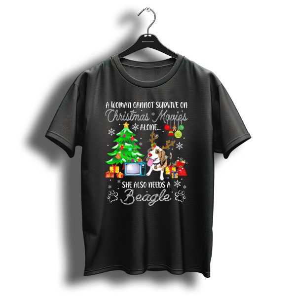 A Woman Cannot Survive On Christmas Movies Alone She Also Needs A Beagle T Shirt 1 t shirt 1