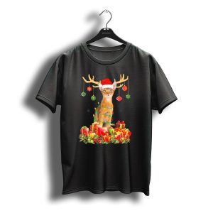 Abyssinian Cat With Santa Hat And Reindeer Antlers Surrounded By Christmas Gifts T-Shirt