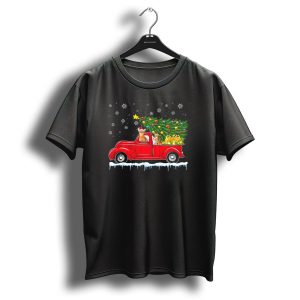Abyssinian Cats Driving Red Truck With Christmas Tree And Gifts In Snowy Night T Shirt