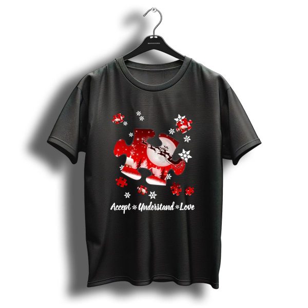 Accept Understand Love Autism Puzzle Christmas Snowflakes Santa Sleigh T Shirt 1 t shirt 1
