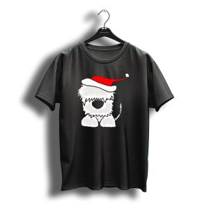 Adorable Old English Sheepdog Christmas Santa Hat T-Shirt