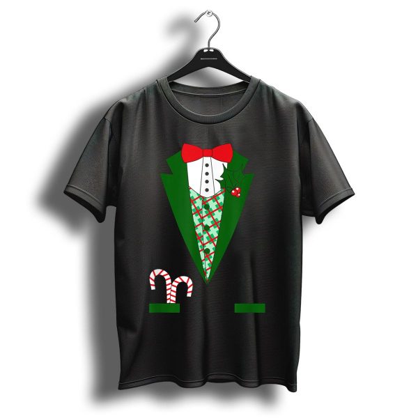 Adults Funny Christmas Holiday Tuxedo With Candy Cane And Holly T Shirt 1 t shirt 1