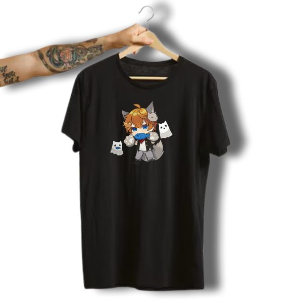 Ae Entropy Happy Halloween Genshin Impact Childe Fox Ears Ghosts Fish T Shirt t shirt 1