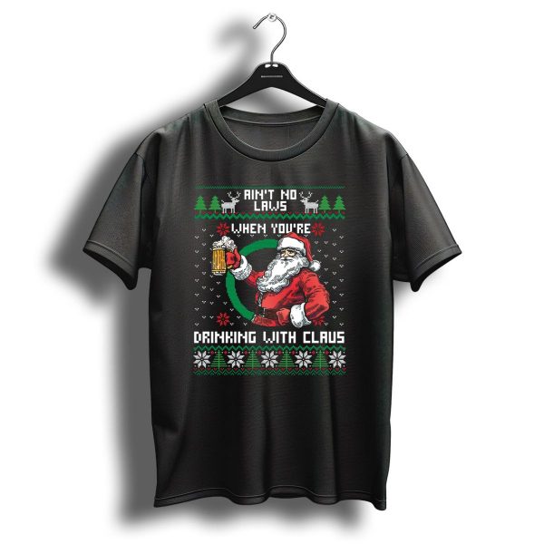 Aint No Laws When YouRe Drinking With Claus Santa Beer Reindeer Christmas T Shirt 1 t shirt 1