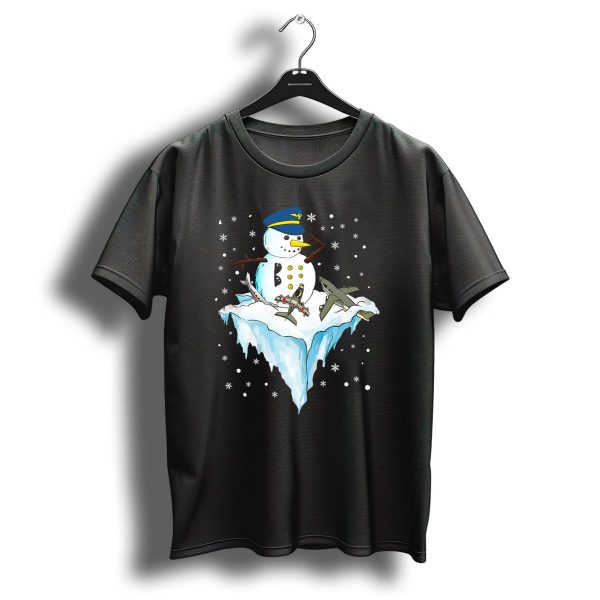 Airline Pilot Snowman With Planes On Iceberg Funny Christmas Winter T Shirt 1 t shirt 1