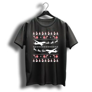 Airplanes Ugly Christmas Sweater Reindeer Snowman Candy Cane Holiday T Shirt