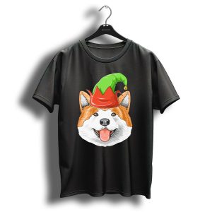 Akita Dog In Festive Elf Hat Christmas T-Shirt