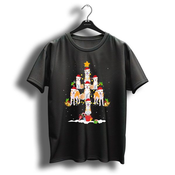 Akita Dogs In Santa Hats Christmas Tree With Gifts And Snowflakes Holiday T Shirt 1 t shirt 1