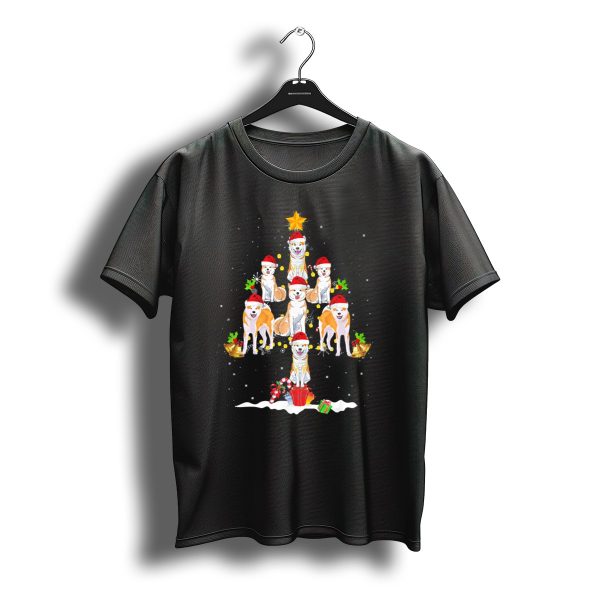Akita Dogs In Santa Hats Christmas Tree With Gifts And Snowflakes Holiday T Shirt t shirt 1