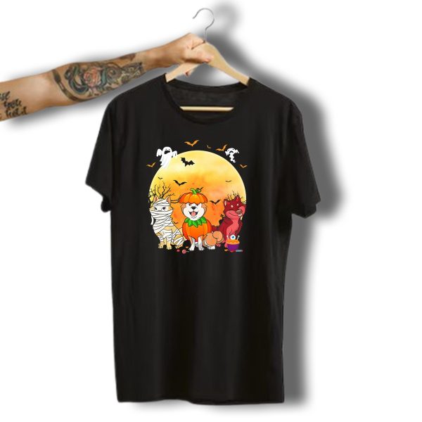 Akita Inu Dog Mummy Pumpkin Devil Halloween Ghosts Bats Cupcake T Shirt t shirt 1
