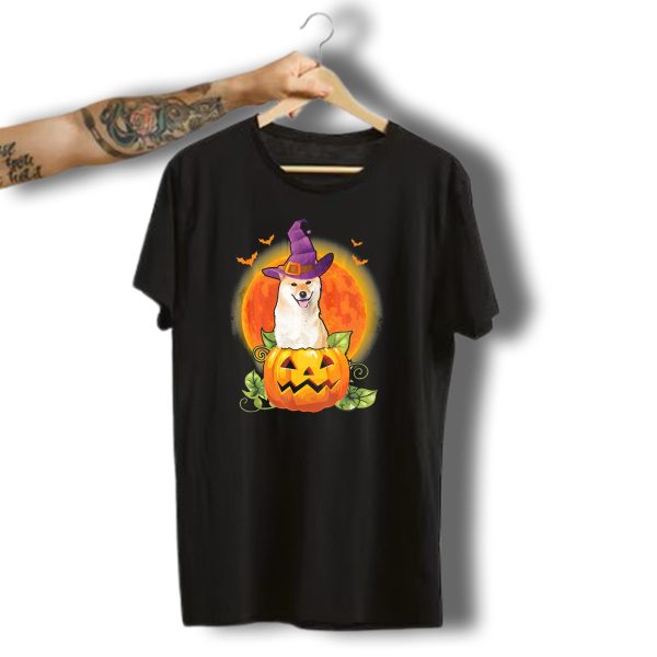 Akita Inu In Witch Hat Spooky Halloween Pumpkin Moon T Shirt t shirt 1