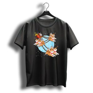 Akita Inu Reindeer Team Pulling Santas Sleigh Christmas Moon Journey T Shirt