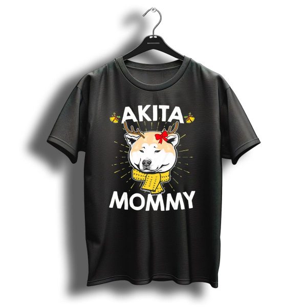 Akita Mommy Christmas Reindeer Dog With Yellow Scarf And Red Bow T Shirt 1 t shirt 1