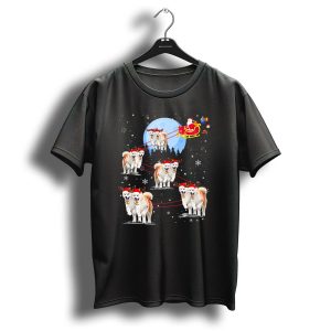 Akita Reindeer Santa Sleigh Under Moonlight Christmas Scene T Shirt
