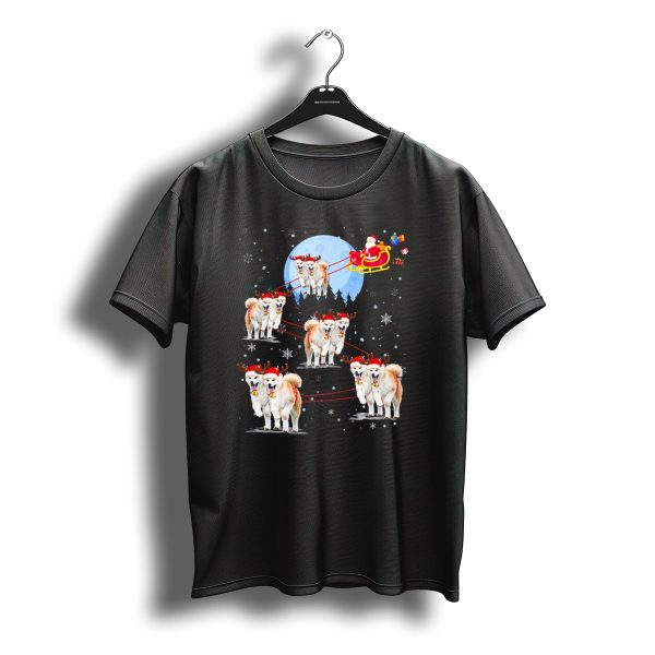 Akita Reindeer Santa Sleigh Under Moonlight Christmas Scene T Shirt t shirt 1