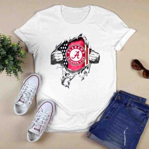 Alabama Crimson Tide American Flag Ripped Style T-Shirt