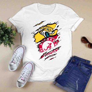 Alabama Crimson Tide And Jaguars Claw Logo Fusion T-Shirt