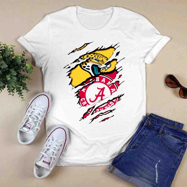 Alabama Crimson Tide And Jaguars Claw Logo Fusion T Shirt Style 1 0