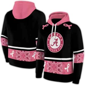 Alabama Crimson Tide Awareness Ribbon Black Pink All-Over Print Hoodie