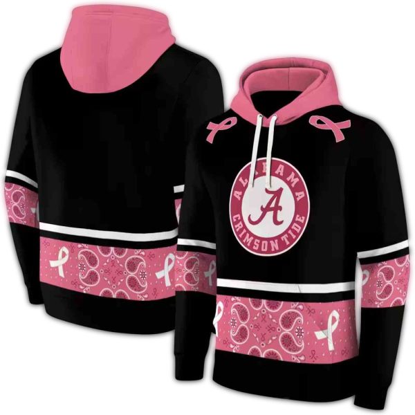 Alabama Crimson Tide Awareness Ribbon Black Pink AOP Hoodie 1