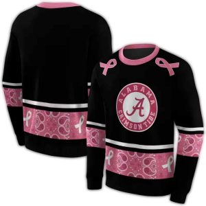 Alabama Crimson Tide Awareness Ribbon Black Pink All-over Print Sweatshirt