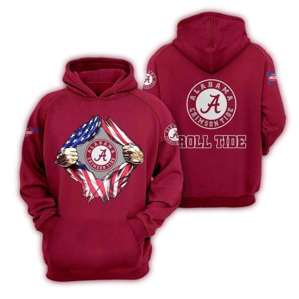 Alabama Crimson Tide Blood Inside Me Flag US AOP Hoodie 1 1