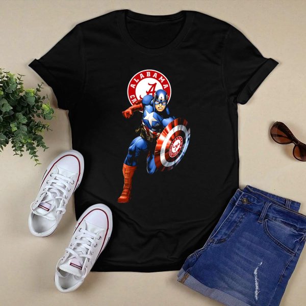 Alabama Crimson Tide Captain America Shield T Shirt Style 1 Black 1