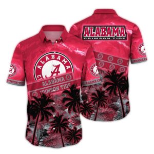 Alabama Crimson Tide Coconut Leafs Pattern Sunset Tropical Hawaiian Shirt