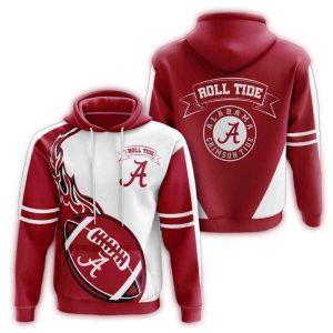 Alabama Crimson Tide Fireball White And Red All-Over Print Hoodie