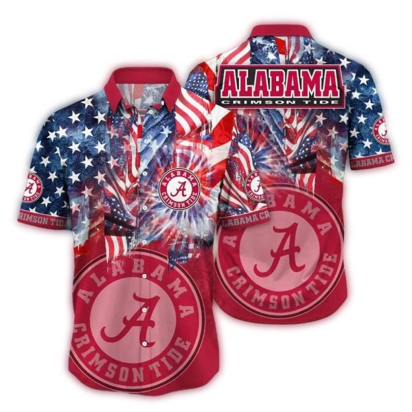 Alabama Crimson Tide Flag American For 4th Of July Hawaiian Shirt 1