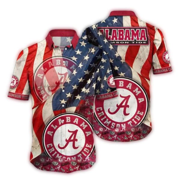 Alabama Crimson Tide Flag American Hawaiian Shirt 1