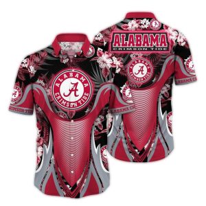 Alabama Crimson Tide Floral Flower And Leafs Uniform Hawaiian Shirt