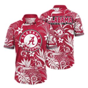 Alabama Crimson Tide Floral Leafs Pattern Vintage Hawaiian Shirt