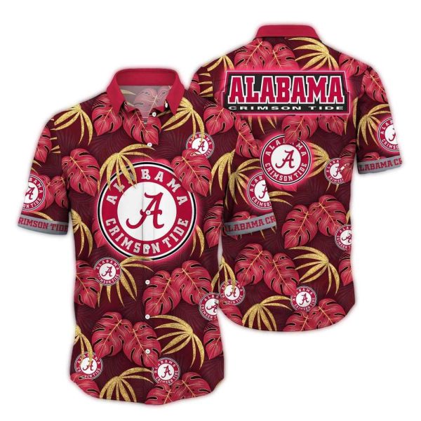 Alabama Crimson Tide Floral Leafs Vintage Hawaiian Shirt 1