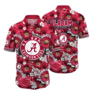 Alabama Crimson Tide Flower Blossom Pattern Hawaiian Shirt