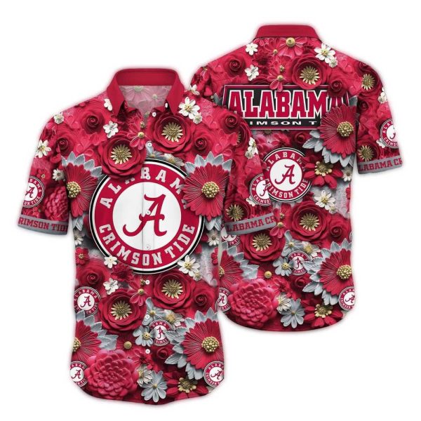 Alabama Crimson Tide Flower Blossom Pattern Hawaiian Shirt 1