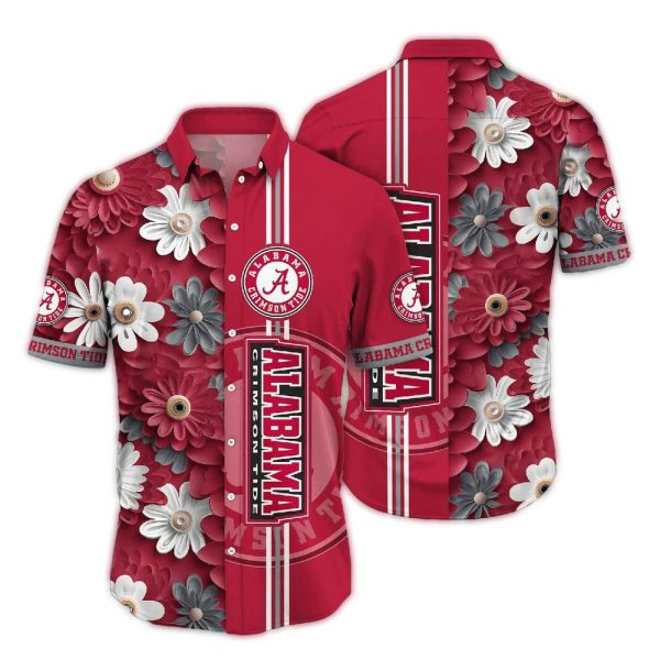 Alabama Crimson Tide Flower Blossom Stripe Hawaiian Shirt 1