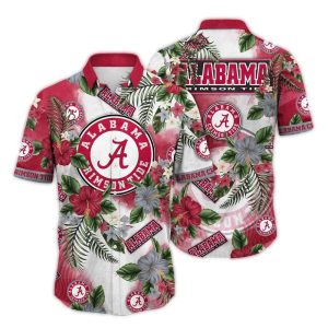 Alabama Crimson Tide Flower Floral Pattern Hawaiian Shirt